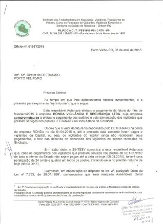 A EMPRESA RONDA RECEBE DINHEIRO DO DETRAN E NÃO PAGAR VIGILANTES DO INTERIOR